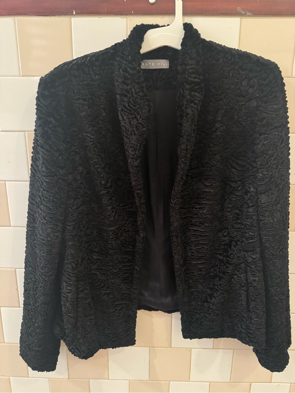 Kate Hill Black Faux Fur Textured Open-Front Jacket